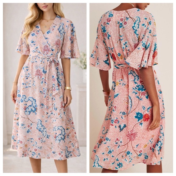 Anthropologie Dresses & Skirts - Anthropologie Maeve Adelaide pink floral Wrap Dress 23820